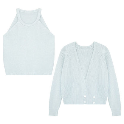 Damen Cropped Strickjacke V-Ausschnitt Knöpfe Norvielle