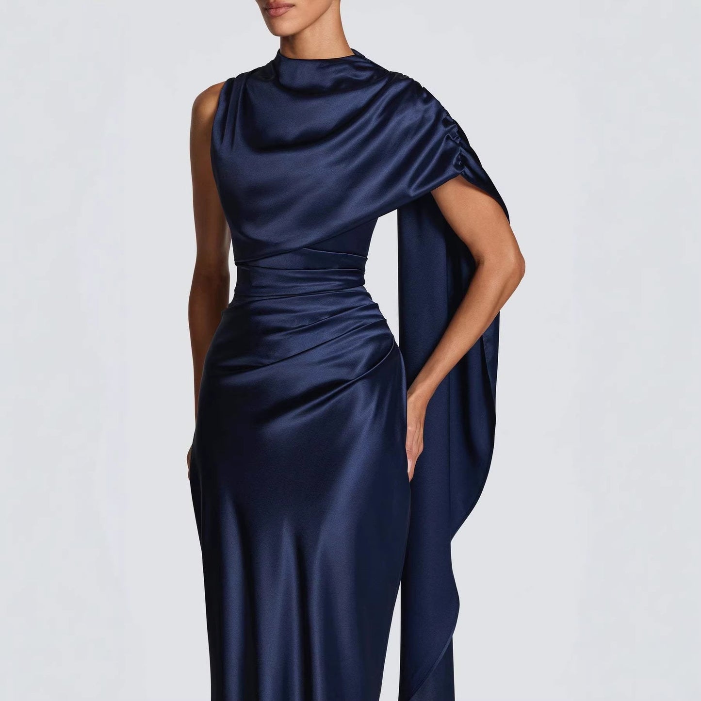 Damen Maxikleid Asymmetrisch Satin