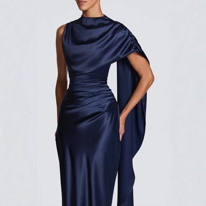 Damen Maxikleid Asymmetrisch Satin