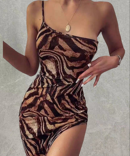 Damen Minikleid Asymmetrischer Schnitt Animal-Print