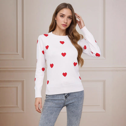 Damen Strickpullover Herz-Design Feinweiß - Norvielle