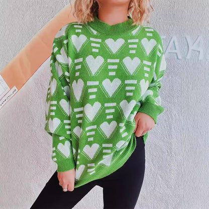 Damen Oversized-Pullover Herz-Muster Weich Norvielle