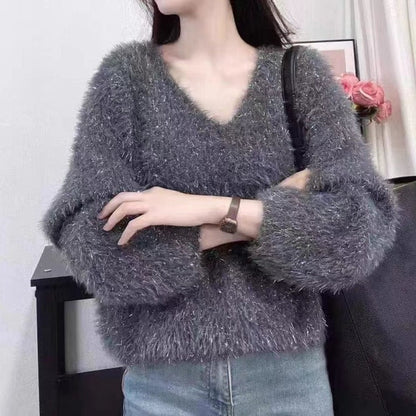 Damen Pullover V-Ausschnitt Glitzerfaden Norvielle - Norvielle