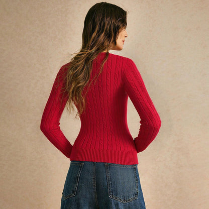 Damen Pullover V-Ausschnitt Struktur Zopfmuster Norvielle