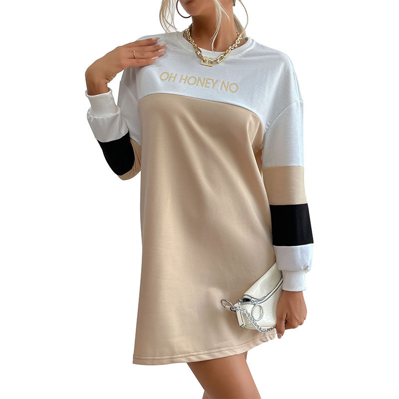 Damen Sweatkleid Blockstreifen Rundhalsausschnitt