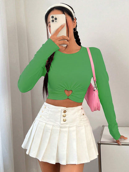 Damen Longsleeve mit Herz-Ausschnitt und Raffung