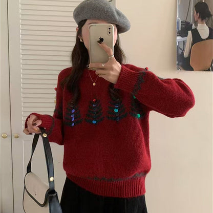 Damen Pullover Kuschelig Muster Applikationen Norvielle - Norvielle