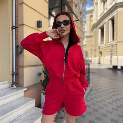 Damen Sportliches Zweiteiler-Set Kurzarm Jacke und Shorts