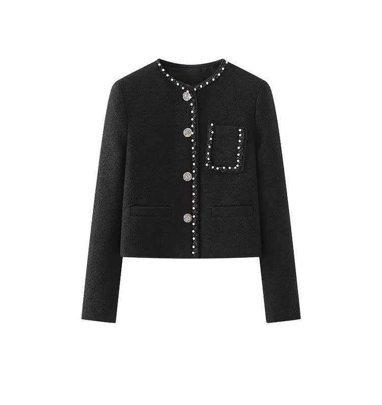 Damen Elegante Jacke Perlenverzierter Kragen