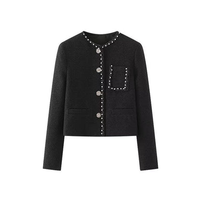 Damen Elegante Jacke Perlenverzierter Kragen