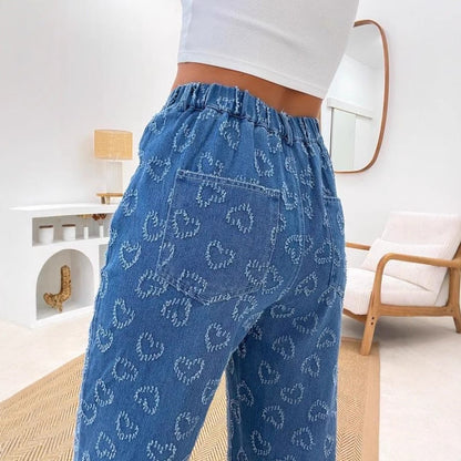 Damen Weite Jeanshose Florales Muster