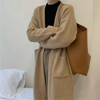 Damen Strickmantel Offene Fronten Großzügige Taschen