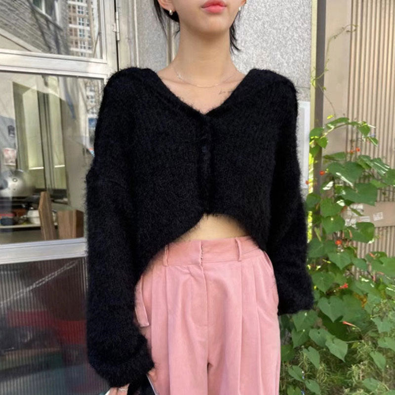 Damen Kurzstrickjacke Weich Kapuze Grau