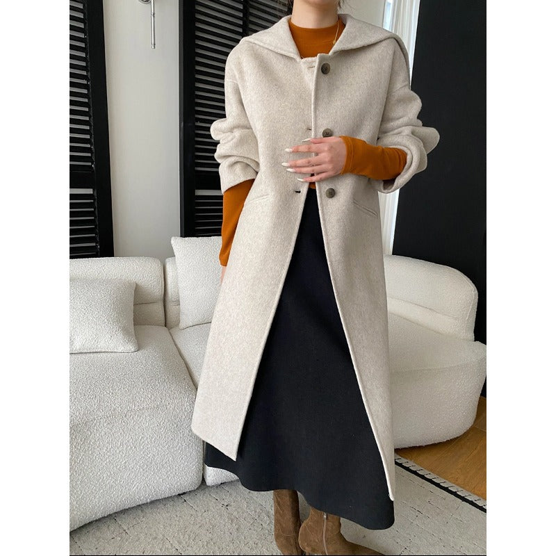 Damen Eleganter Langmantel Große Kapuze Knopfdetails Norvielle - Norvielle