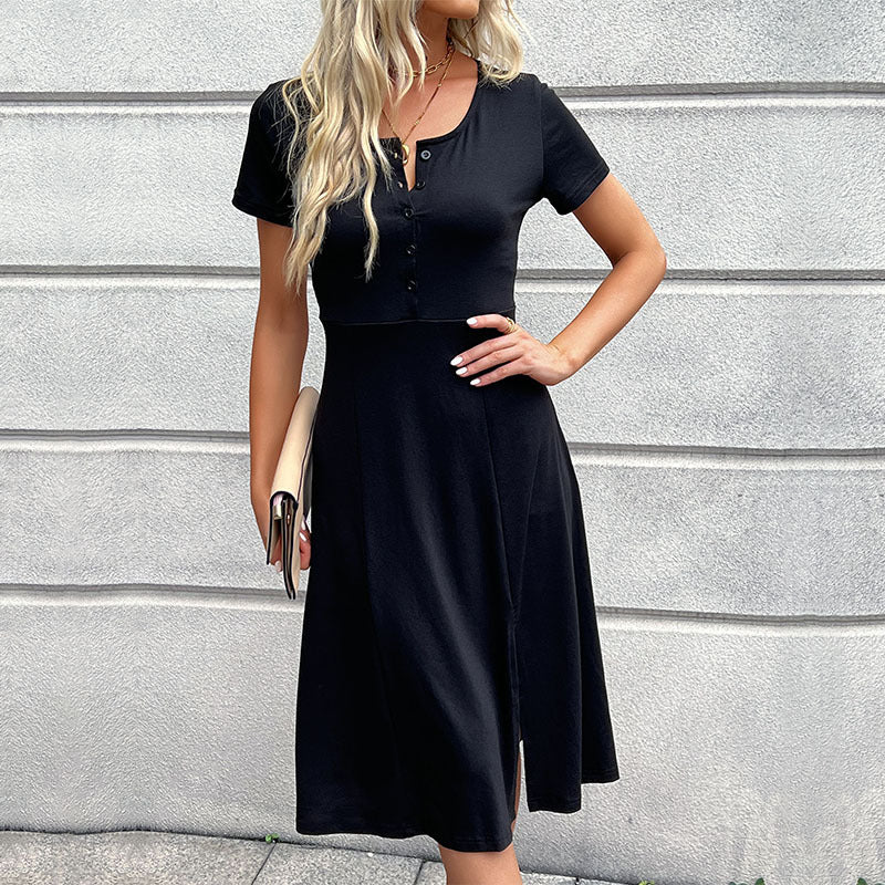 Damen Midi-Kleid mit Knöpfen und seitlichem Schlitz - Norvielle