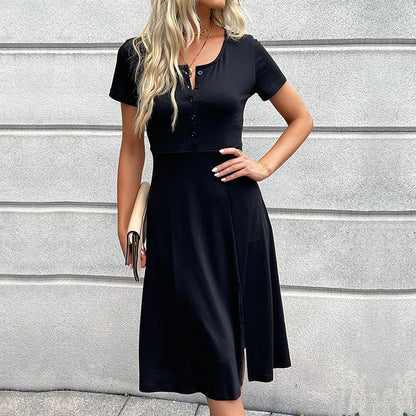 Damen Midi-Kleid mit Knöpfen und seitlichem Schlitz - Norvielle