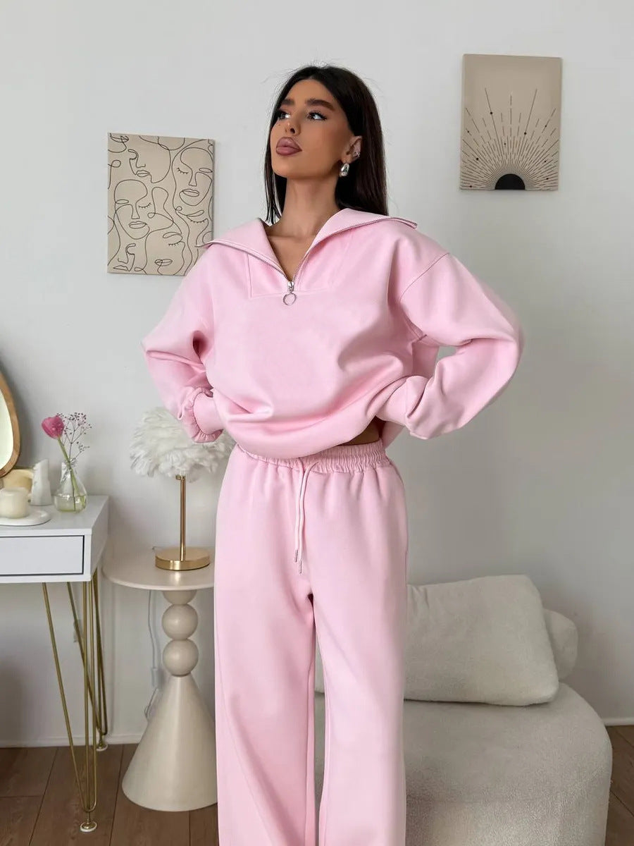 Damen Fleece-Sportanzug Hochgeschlossener Kragen Reißverschluss