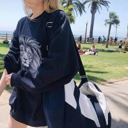 Damen Sweatshirt Löwenmotiv Norvielle Grau