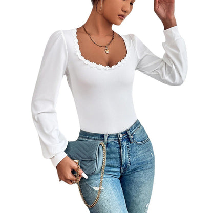 Damen Langarmshirt Rüschendekoration Tailliert Norvielle
