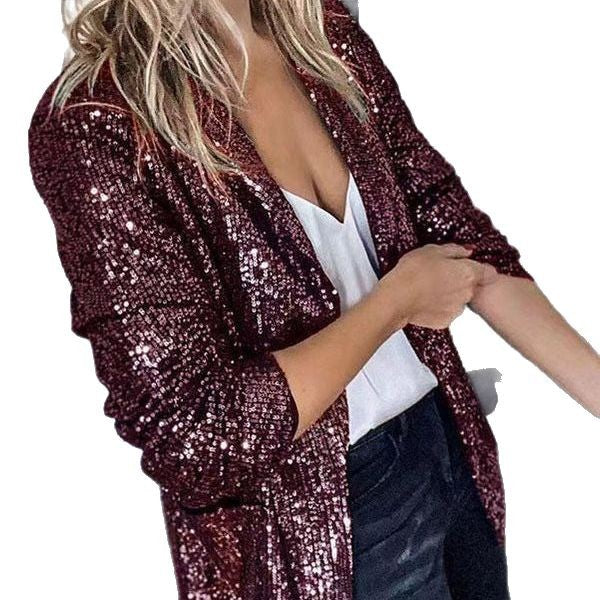Damen Blazerjacke Asymmetrisch Glitzernd Moderner Schnitt
