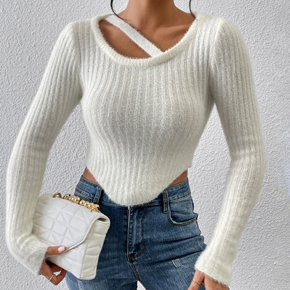 Damen Off-the-Shoulder Stricktop Elastisch Beige