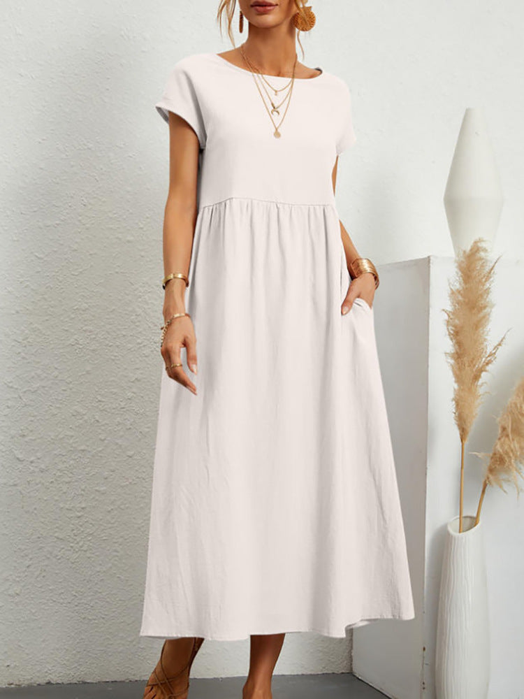 Damen Midi-Kleid Ballonärmel Praktische Taschen Norvielle