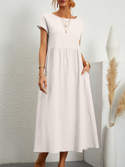 Damen Midi-Kleid Ballonärmel Praktische Taschen Norvielle