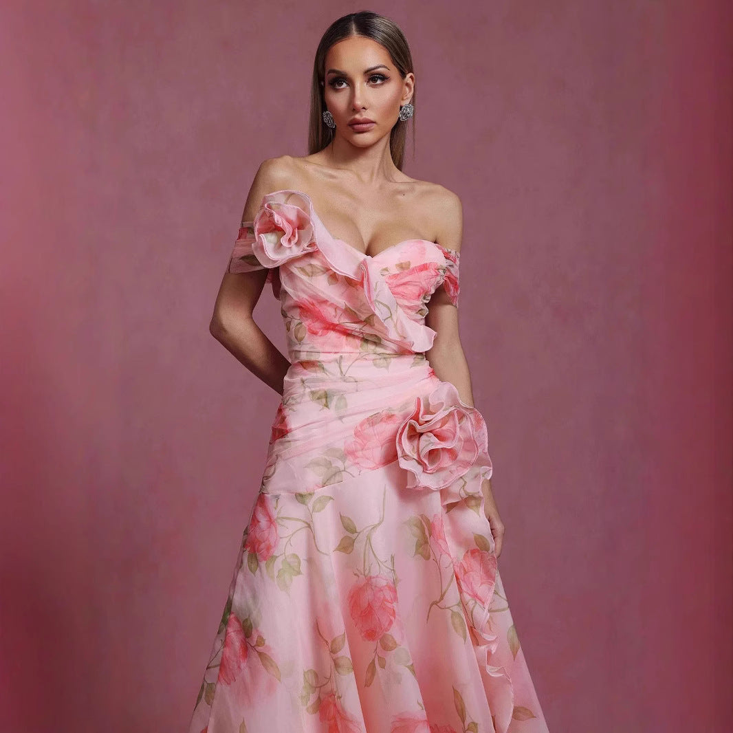 Damen Maxikleid Blumenmuster Fließend Elegant Norvielle