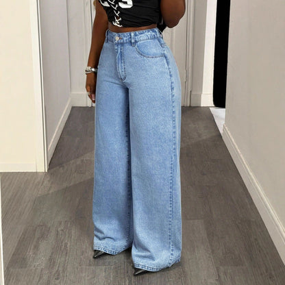 Damen High-Waist Wide-Leg Jeans Statement-Print