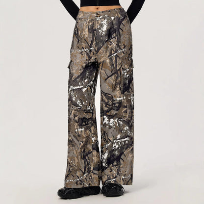 Damen Cargohose Camouflage-Design Weite Bein Norvielle