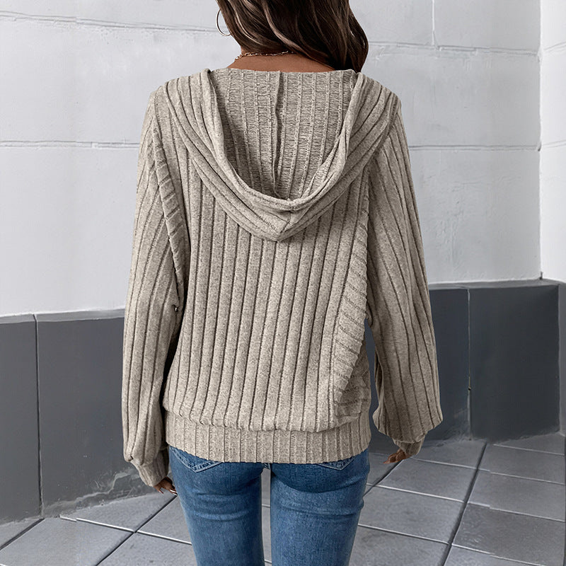 Damen Kapuzenpullover Strukturiertes Rippenmuster Norvielle