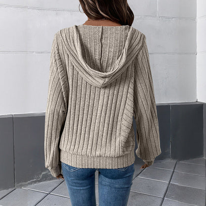 Damen Kapuzenpullover Strukturiertes Rippenmuster Norvielle