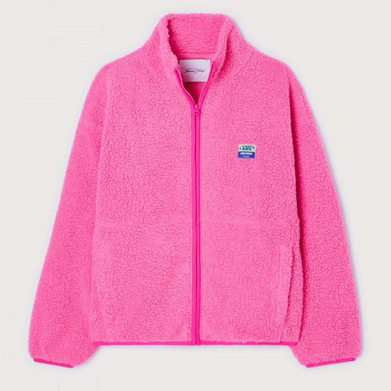 Damen Fleecejacke Flauschig Hochkragen Seitentaschen Norvielle