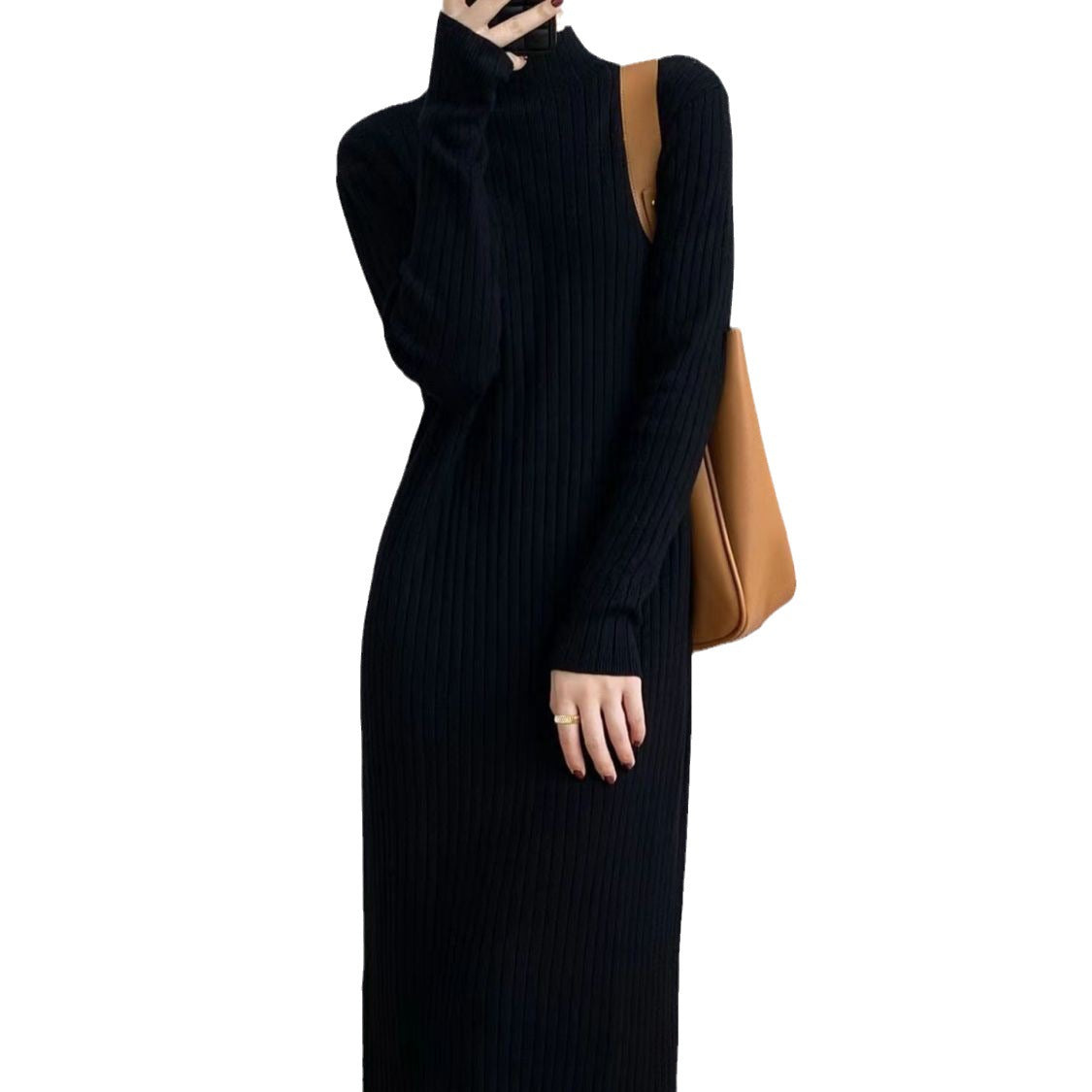 Damen Strickkleid Langarm Rippdesign Flauschig Norvielle