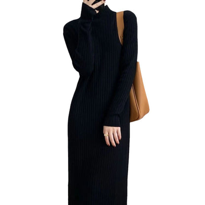 Damen Strickkleid Langarm Rippdesign Flauschig Norvielle