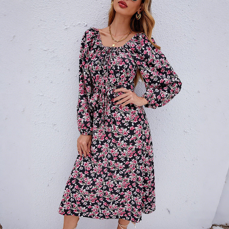 Damen Midikleid mit Puffärmeln Floralmuster - Norvielle