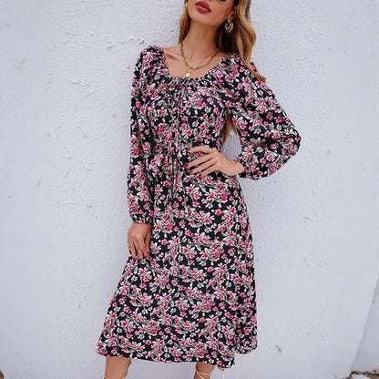 Damen Midikleid mit Puffärmeln Floralmuster - Norvielle