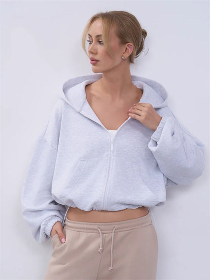 Damen Oversized Kapuzenpullover Reißverschluss Norvielle