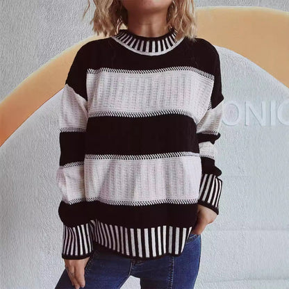 Damen Strickpullover Streifenmuster Hochbündchen Norvielle