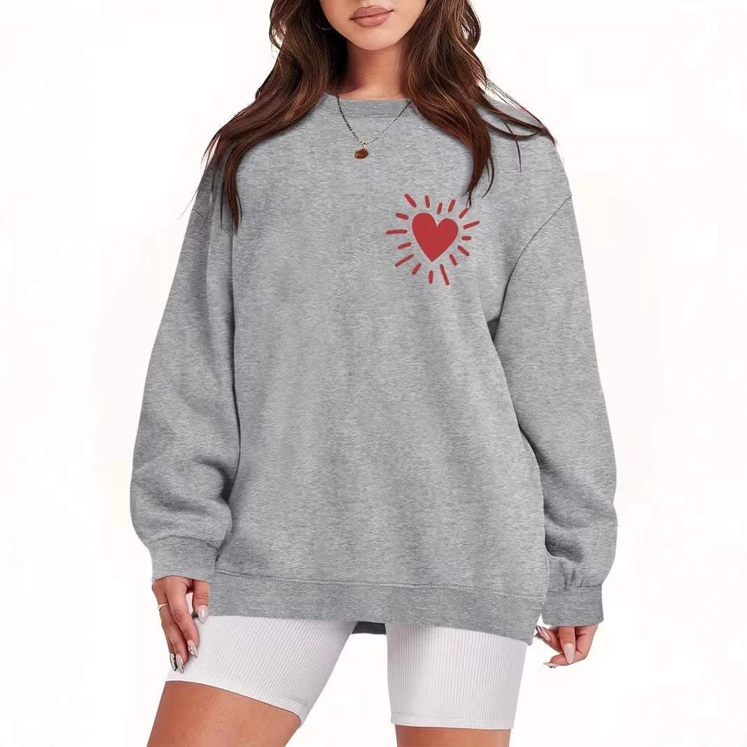 Damen Sweatshirt Übergroß Herzmotiv Norvielle