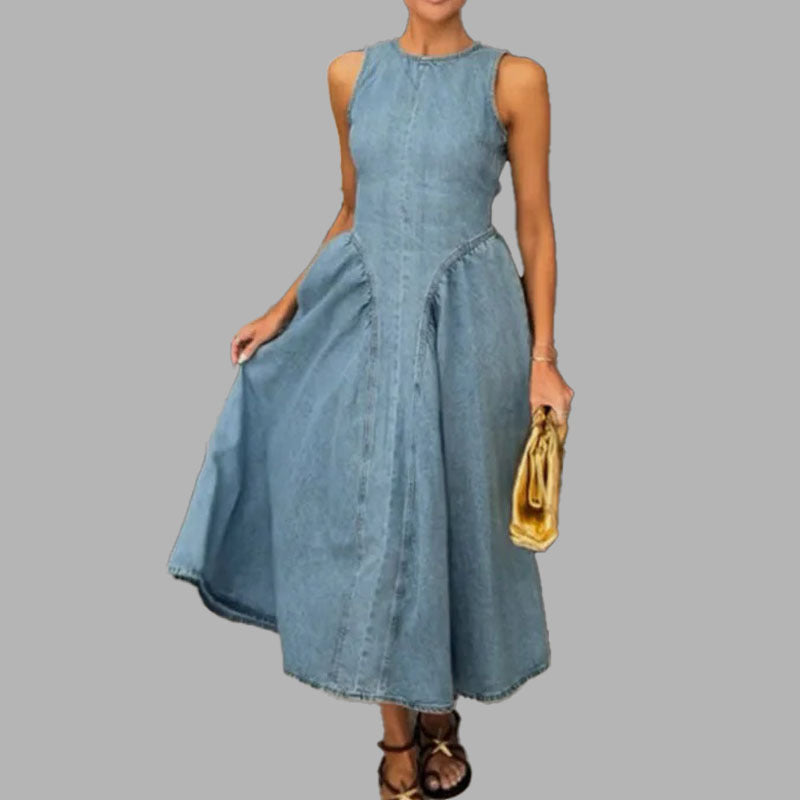 Damen Maxikleid Jeans A-Linie Moderner Schnitt