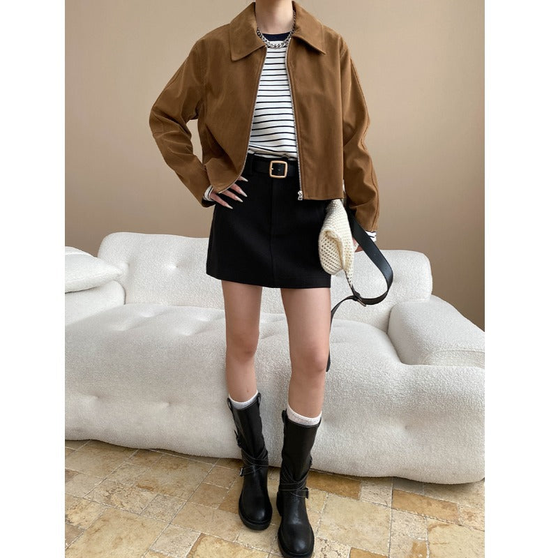 Damen Übergangsjacke Wildlederimitat Modern Revers