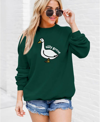Damen Sweatshirt Entenmotiv Lässig Grün