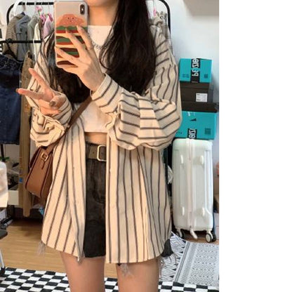 Damen Overshirt-Bluse Gestreift Lässiger Schnitt Übergroße Ärmel