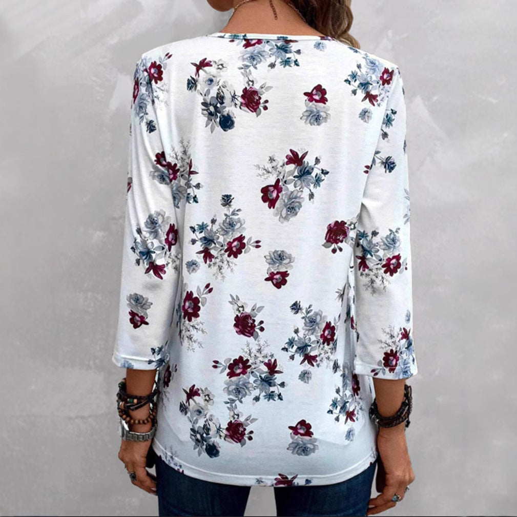 Damen Bluse Floralmuster Knopfdetails Norvielle