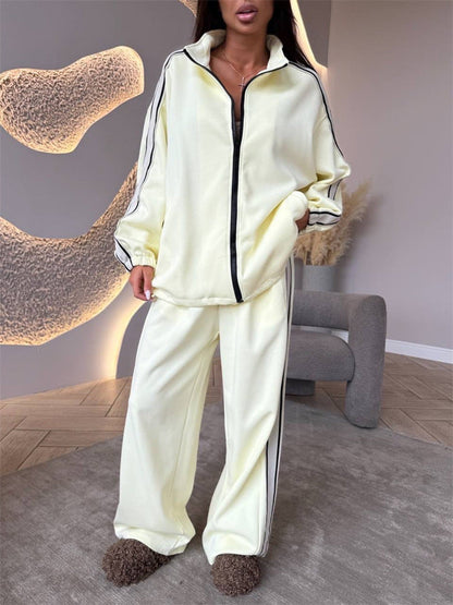 Damen Sportliches Fleece Jogging Set Hoch Seitenschlitze Norvielle