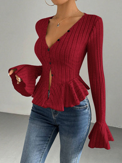 Damen Strickjacke Tailliert Rüschendetails Norvielle