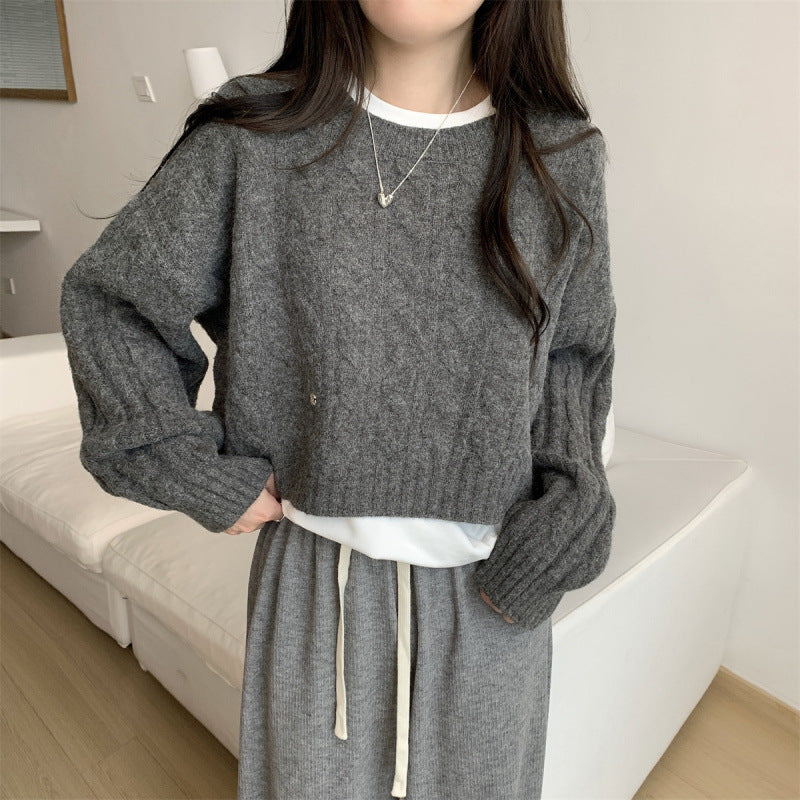 Damen Grobstrickpullover Lässiger Schnitt Zopfmuster