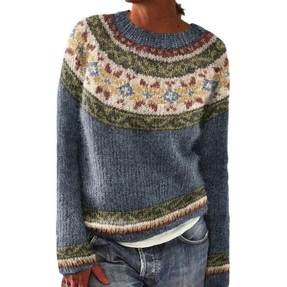 Damen Pullover Floralmuster Jacquard Weit Norvielle