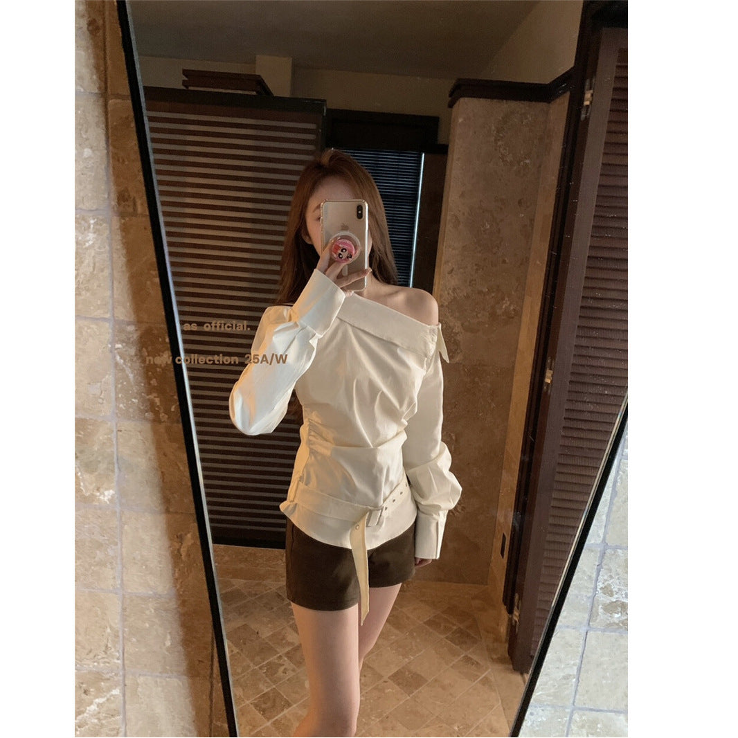 Damen Off-Shoulder mit Gürtel Dekorativ